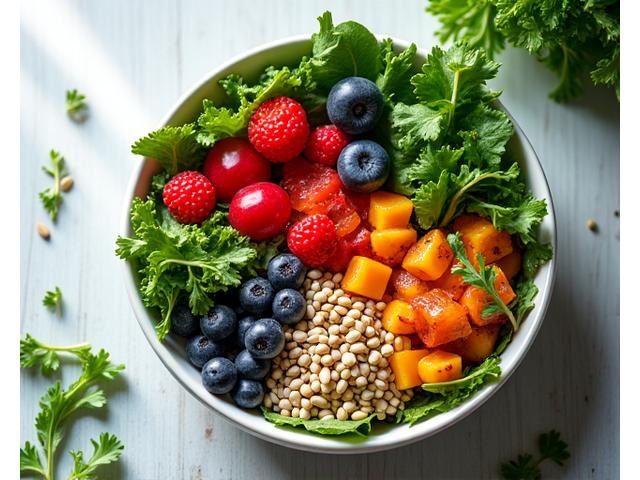 A vibrant bowl of fresh, colorful vegetables and quinoa, symbolizing healthy nutrition.